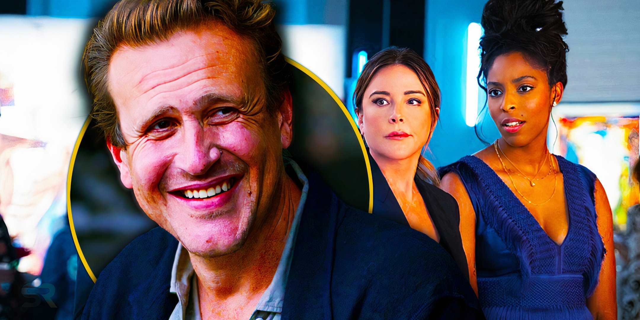 Смешанное изображение Джейсона Сегела с двумя персонажами из "Shrinking"