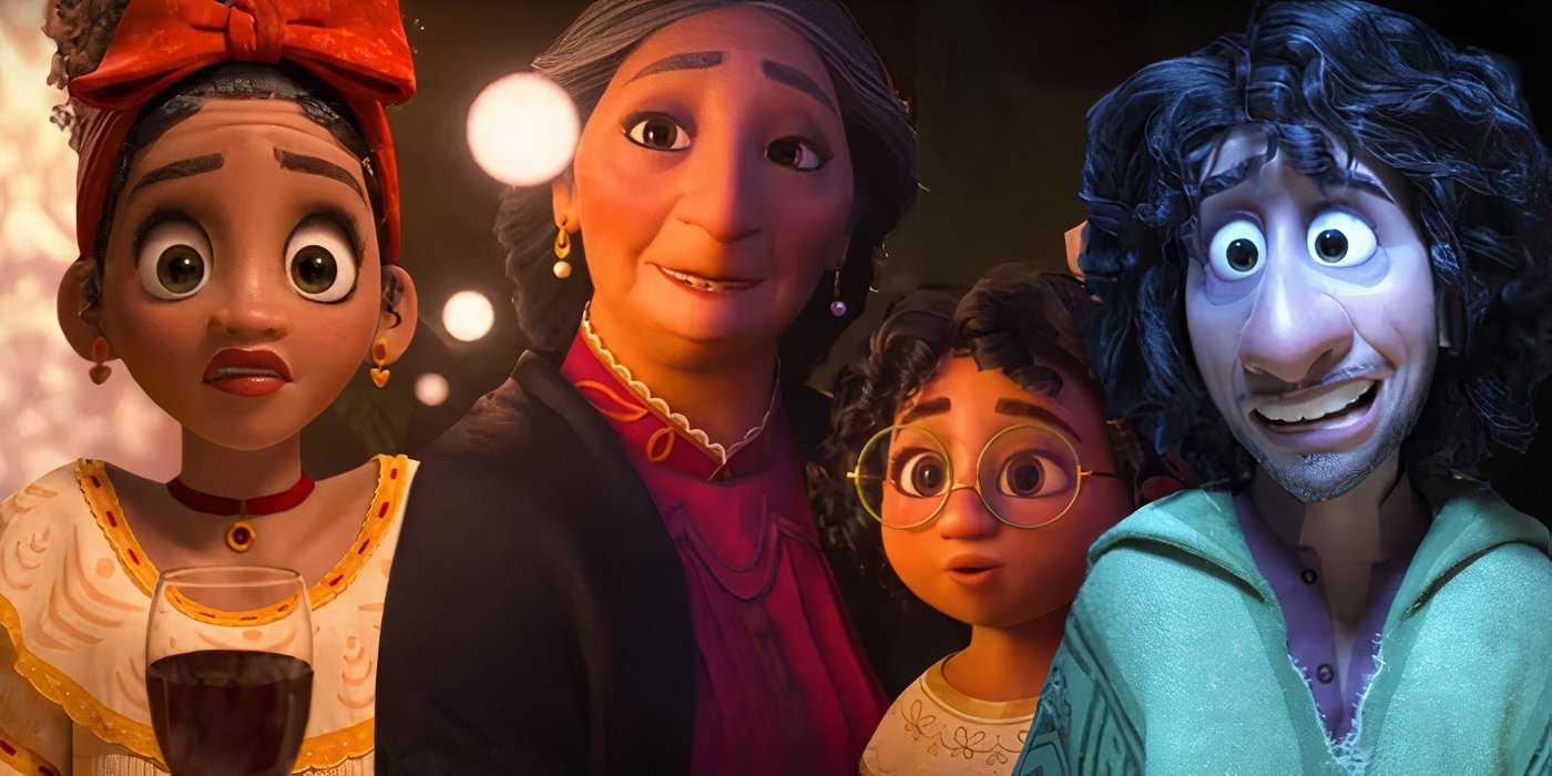 Коллаж из Абульи, Мирабель, Долорес и Бруно в "Encanto"