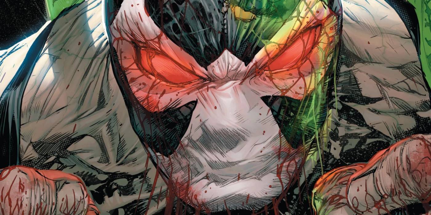 Иллюстрация комикса: крупный план Бэйна с светящимися глазами.