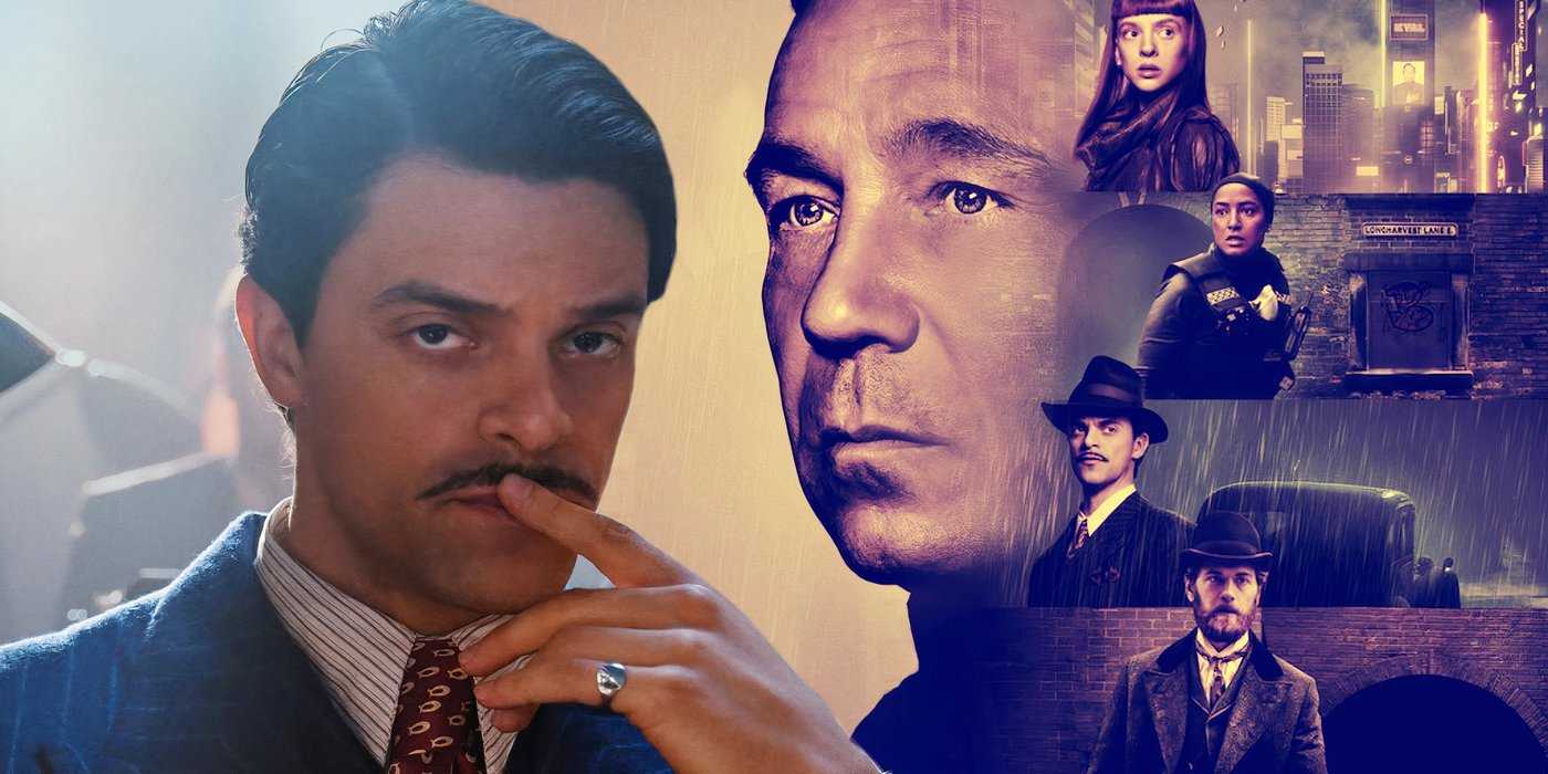 Детектив Уайтман задумчиво смотрит на изображение состава актеров Bodies на Netflix