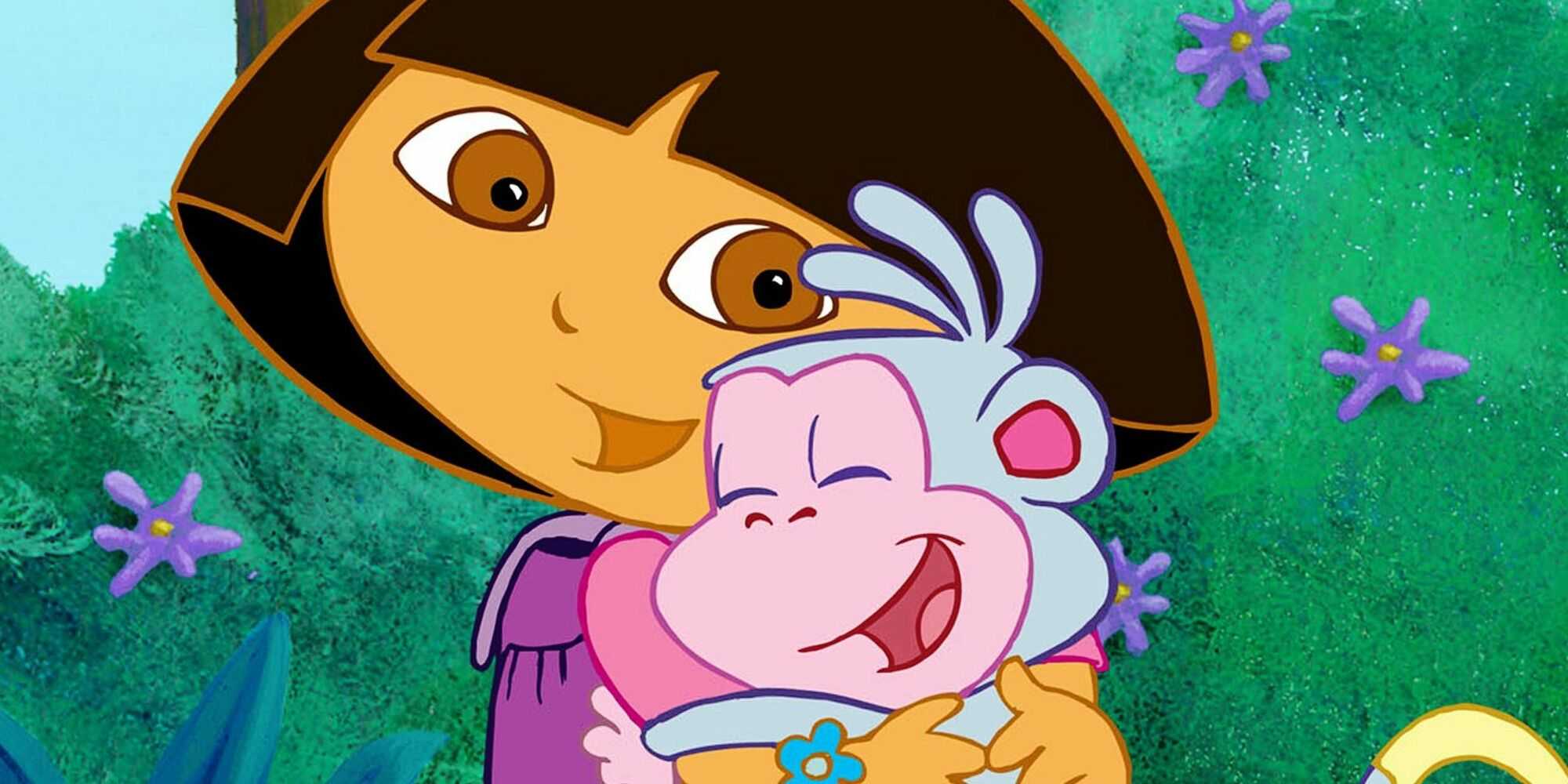 Boots hugging Dora in Dora the Explorer
