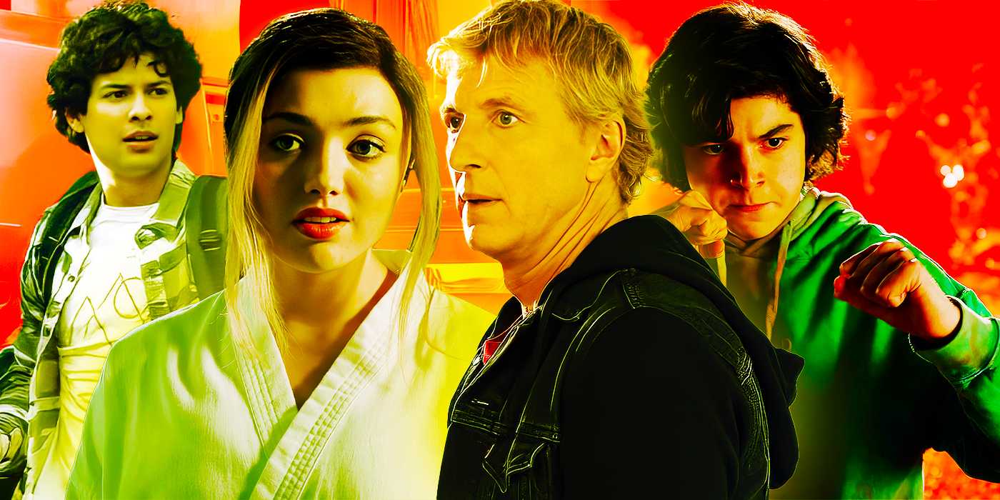 Коллаж персонажей из Cobra Kai, включая Мигеля, Тори, Джонни и Антони