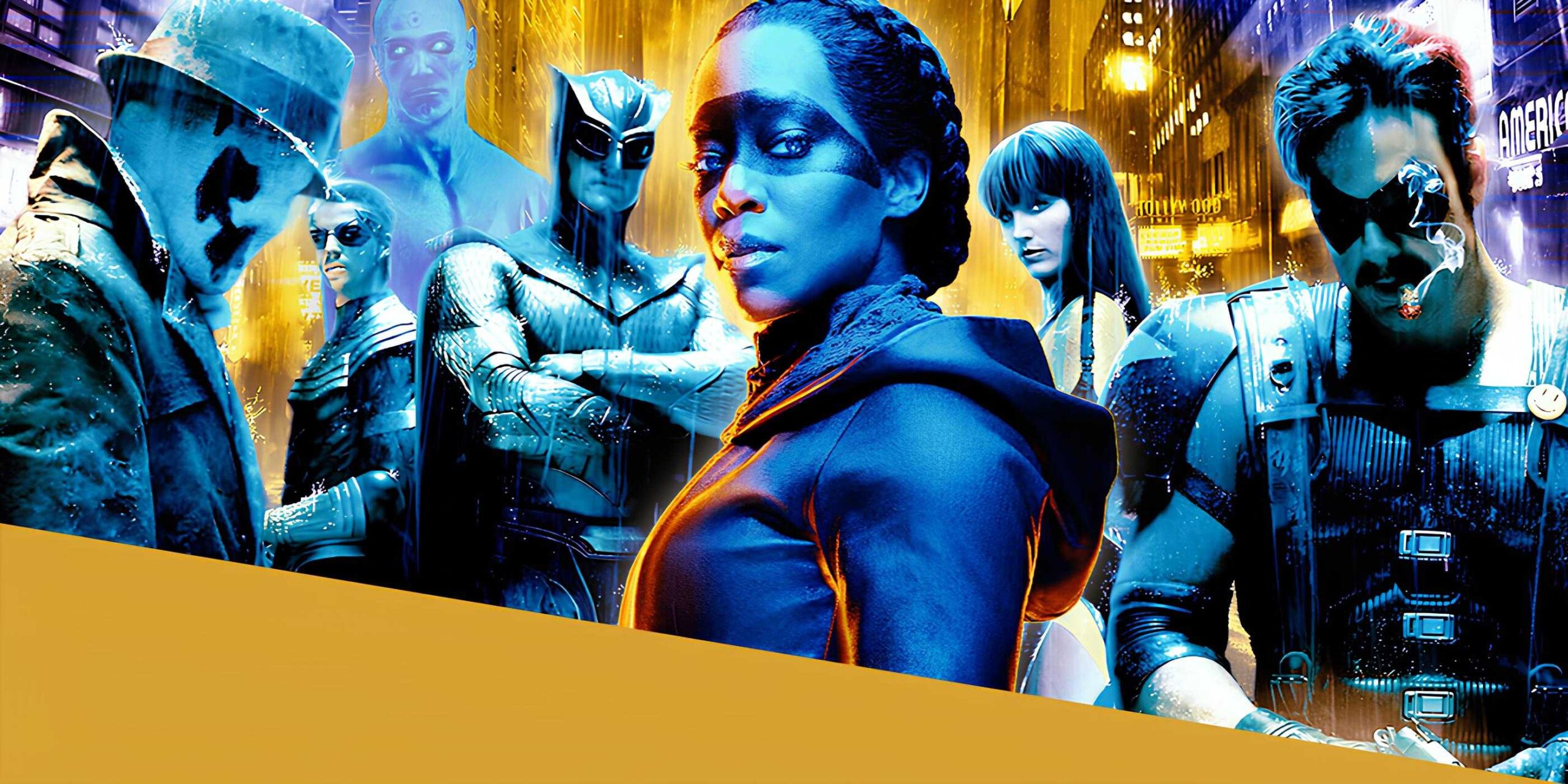 Коллаж персонажей из фильма и телешоу "Watchmen"