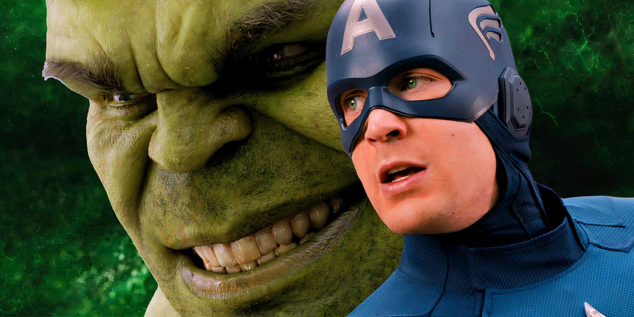 Настраиваемое изображение Халка (Марка Руффало), улыбающегося, и Капитана Америки (Криса Эванса), выглядящего решительным, в фильме «Мстители» (2012)