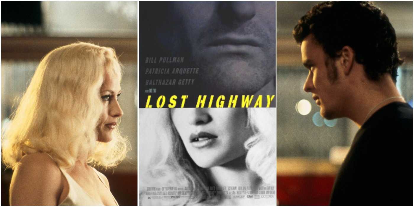 Элис и Пит смотрят друг на друга, между ними – плакат фильма Lost Highway