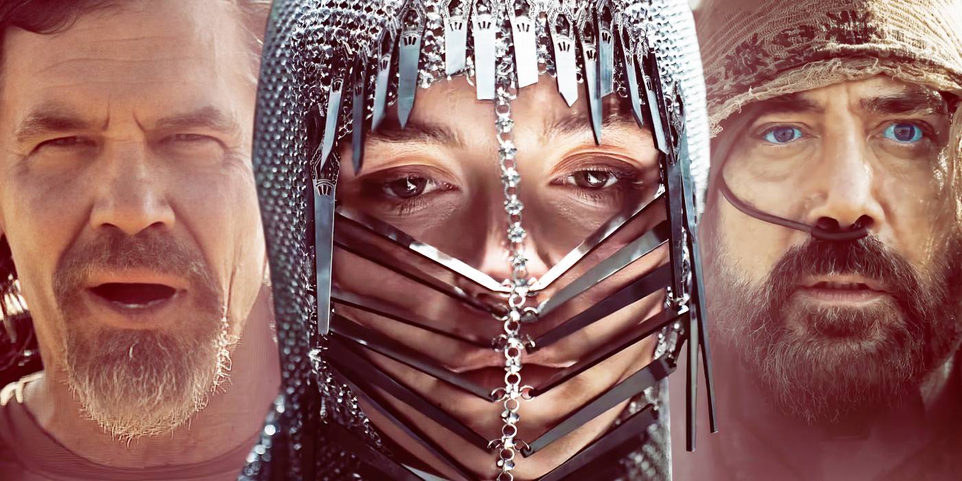 Коллаж с Джошем Бролином, Флоренс Пью и Хавьером Бардемом в «Дюне»