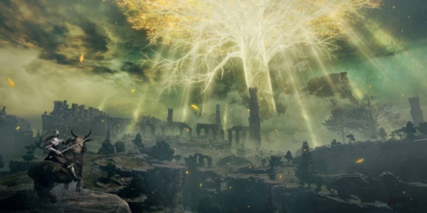 "Тарни" на Торнте, смотрящий на Древо в Elden Ring.