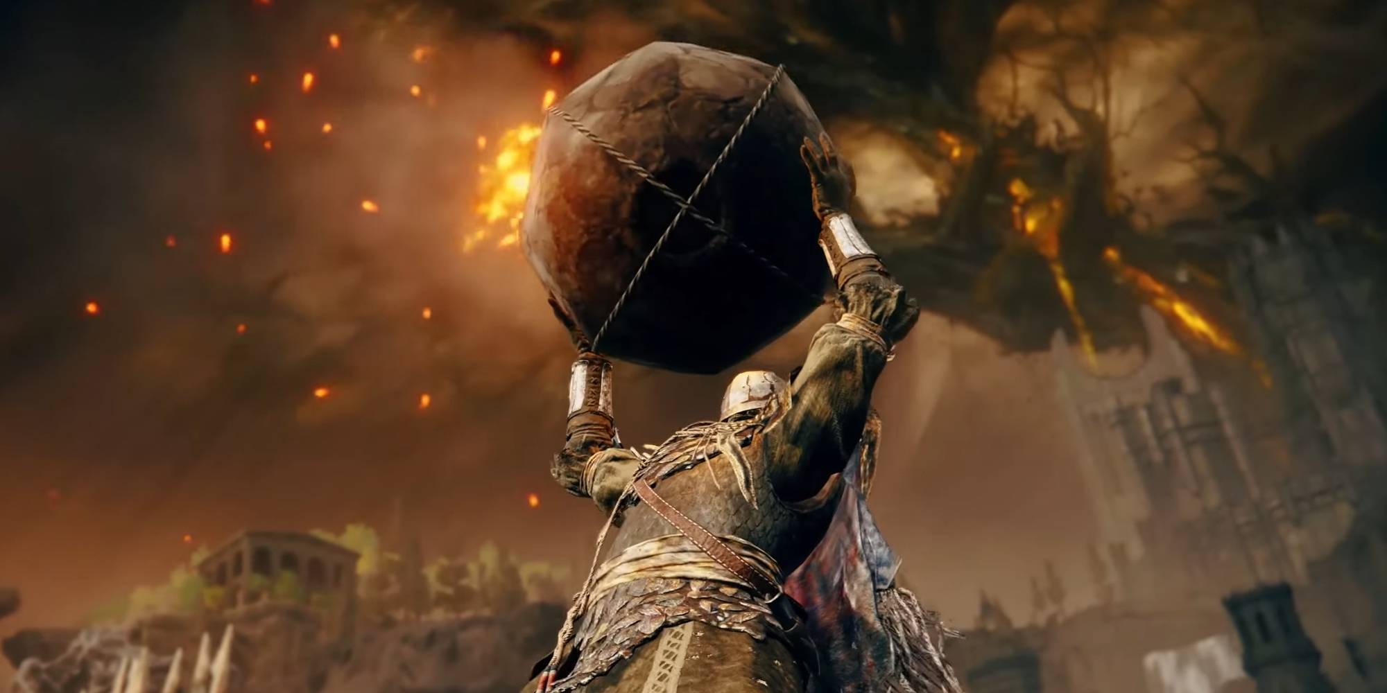 Персонаж из Elden Ring несет взрывную вазу.