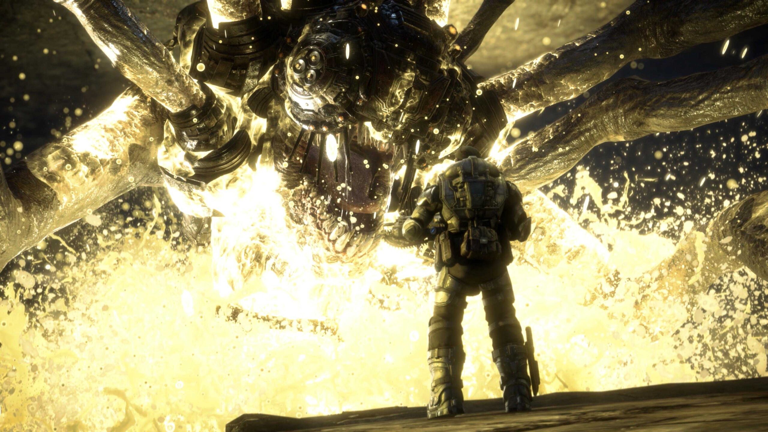 Корпус, выходящий из бассейна с импульсом перед Маркусом в Gears of War: Reloaded.