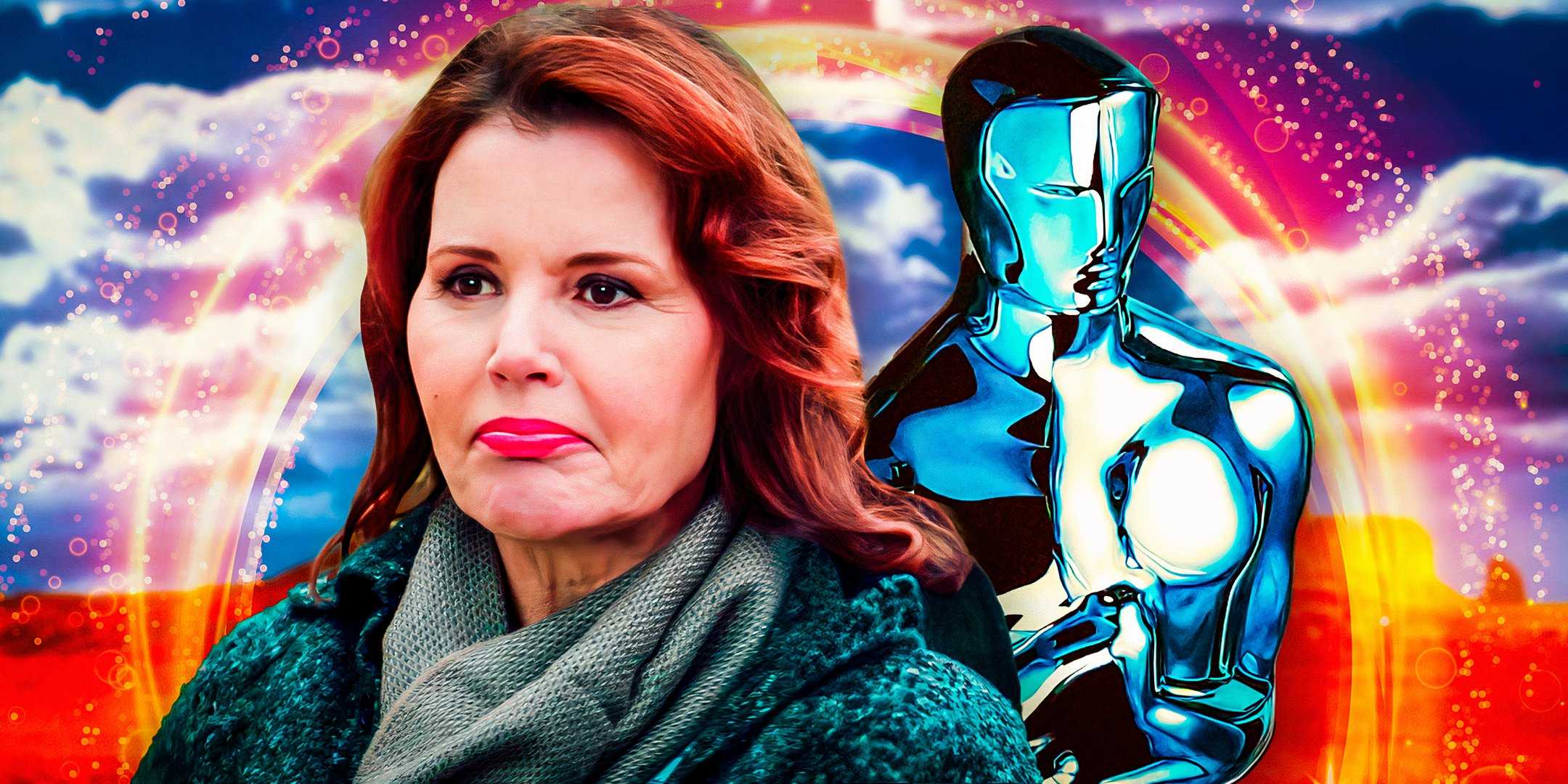 Джина Дэвис в фильме "Ава" перед статуей Оскара