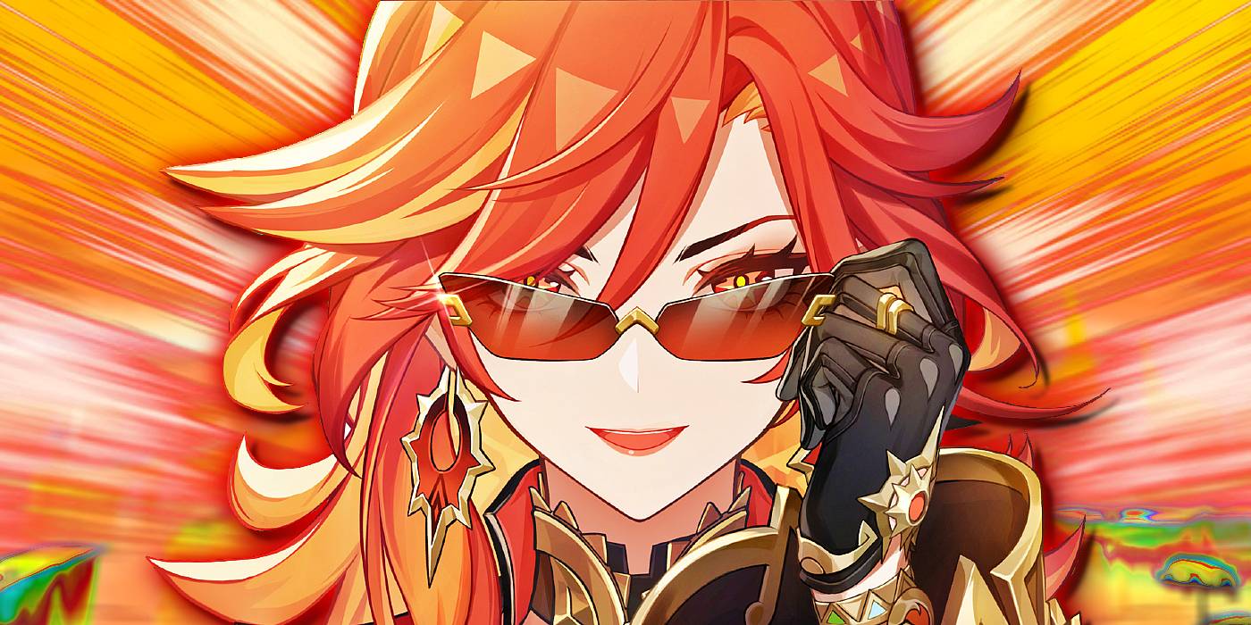 Мавуика из Genshin Impact регулирует свои очки.