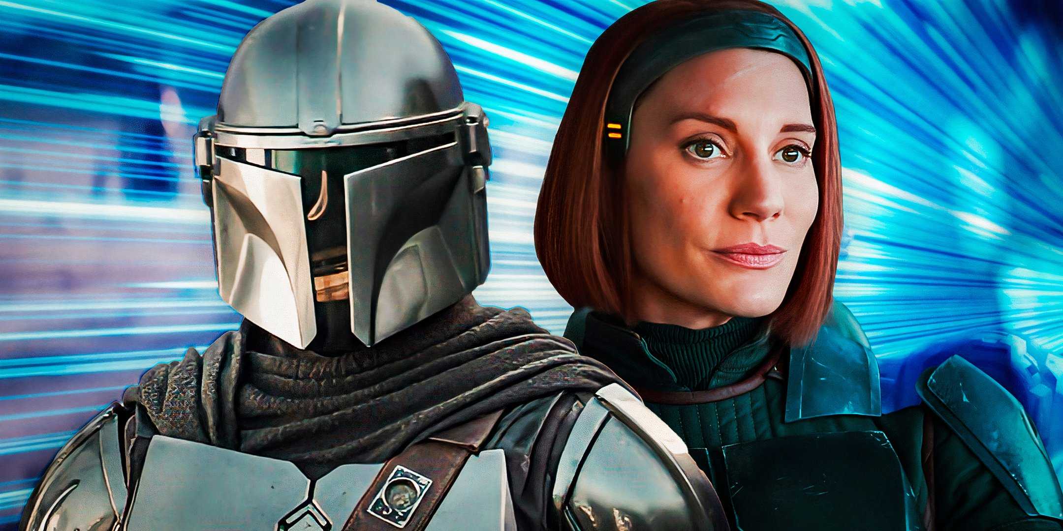 Джин Джарин смотрит прямо перед собой в шлеме, рядом с ним изображена Бо-Катан Крайз (Кати Сакхофф), задумчиво смотрящая в сторону.
