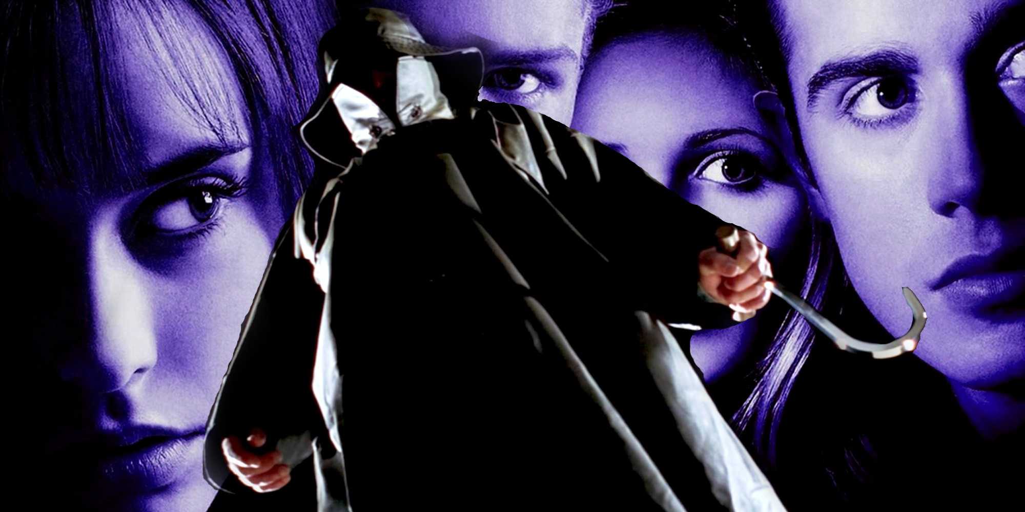 Композитное изображение Рыбака перед фотографией актеров из фильма "Я знаю, что ты сделал прошлым летом"