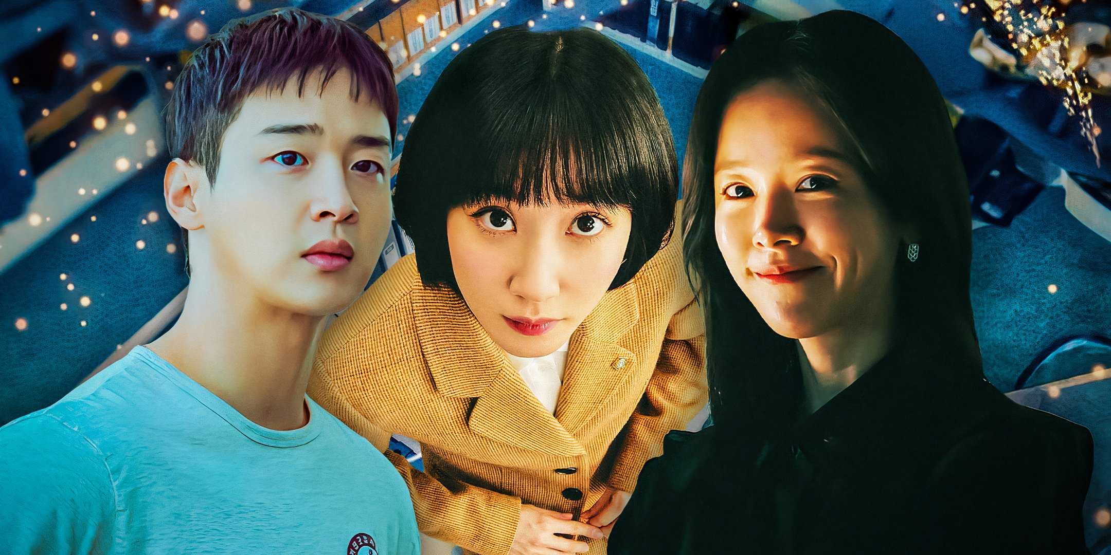 Фотографии персонажей из Love Scout, Extraordinary Attorney Woo и Like Flowers In Sand, объединенные в коллаж.