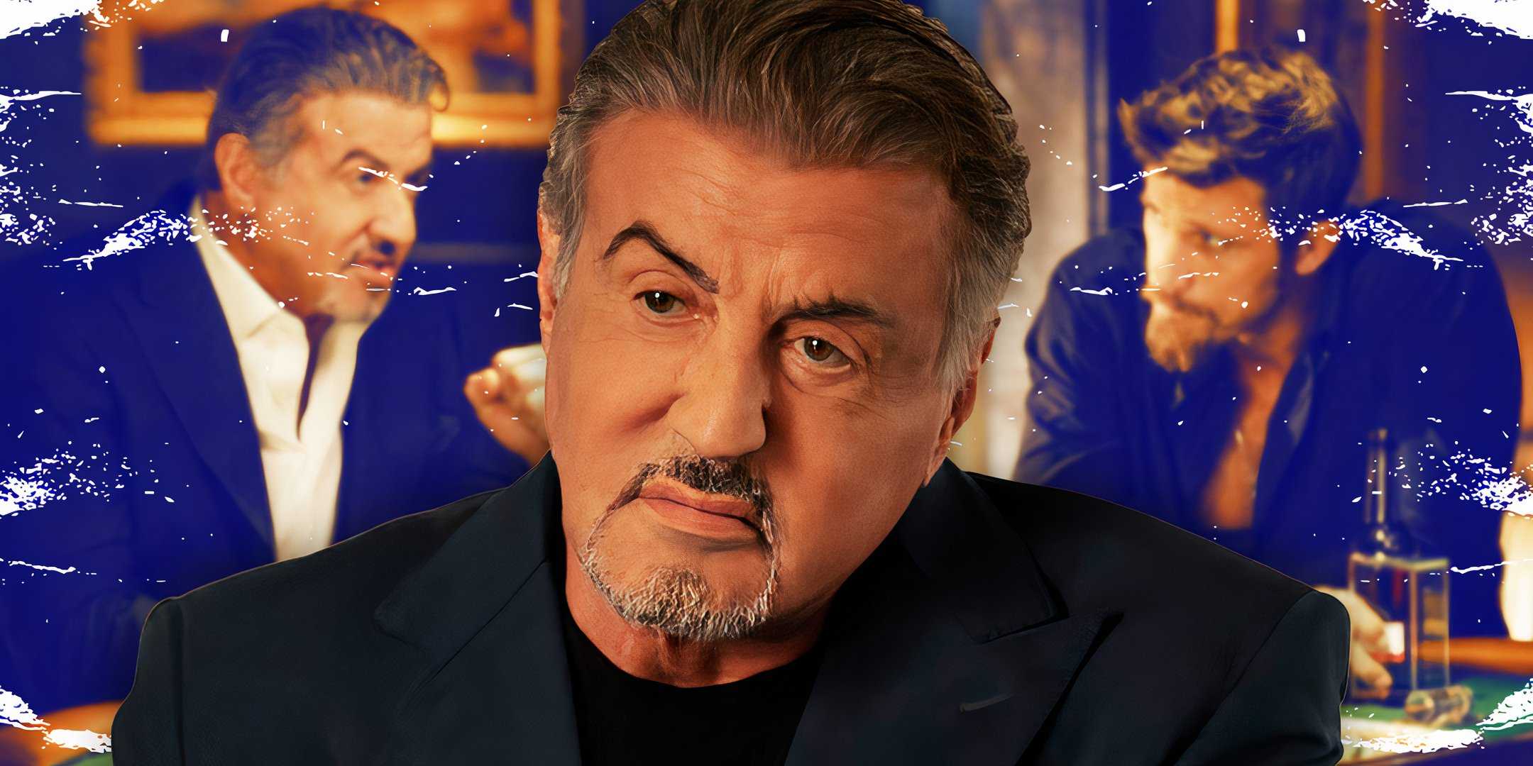 Двайт Манфреди (Салваторе Сталлоне) перед кадром из второго сезона "Тулса Кинг"