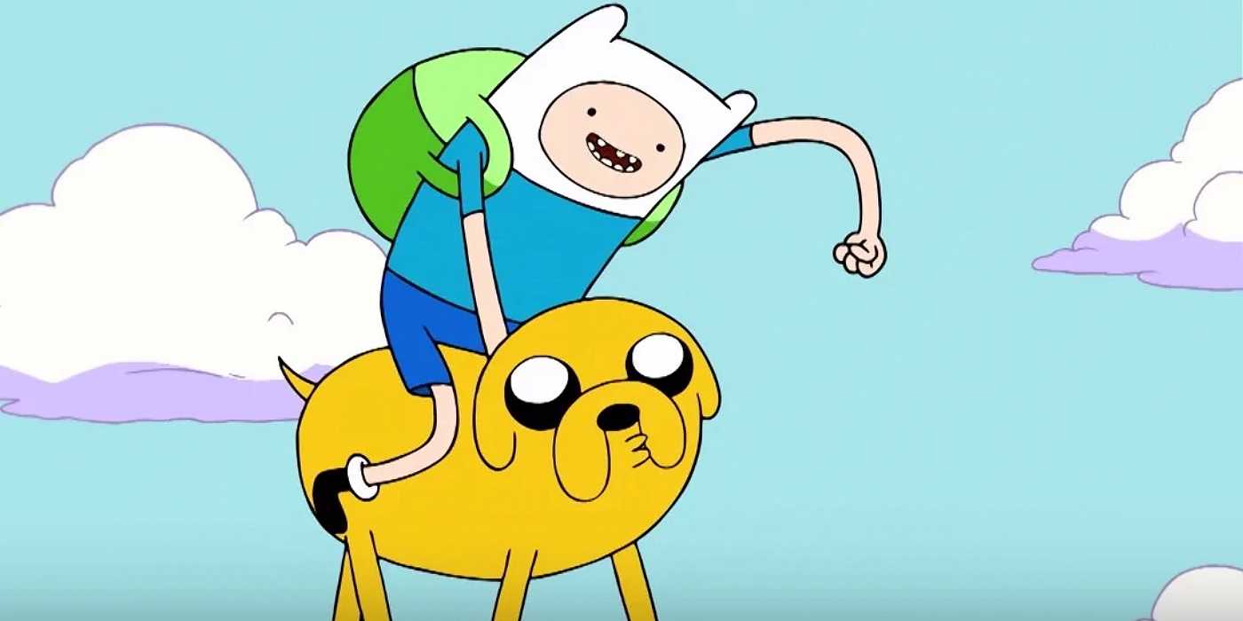 Фин на спине Джека в Adventure Time.