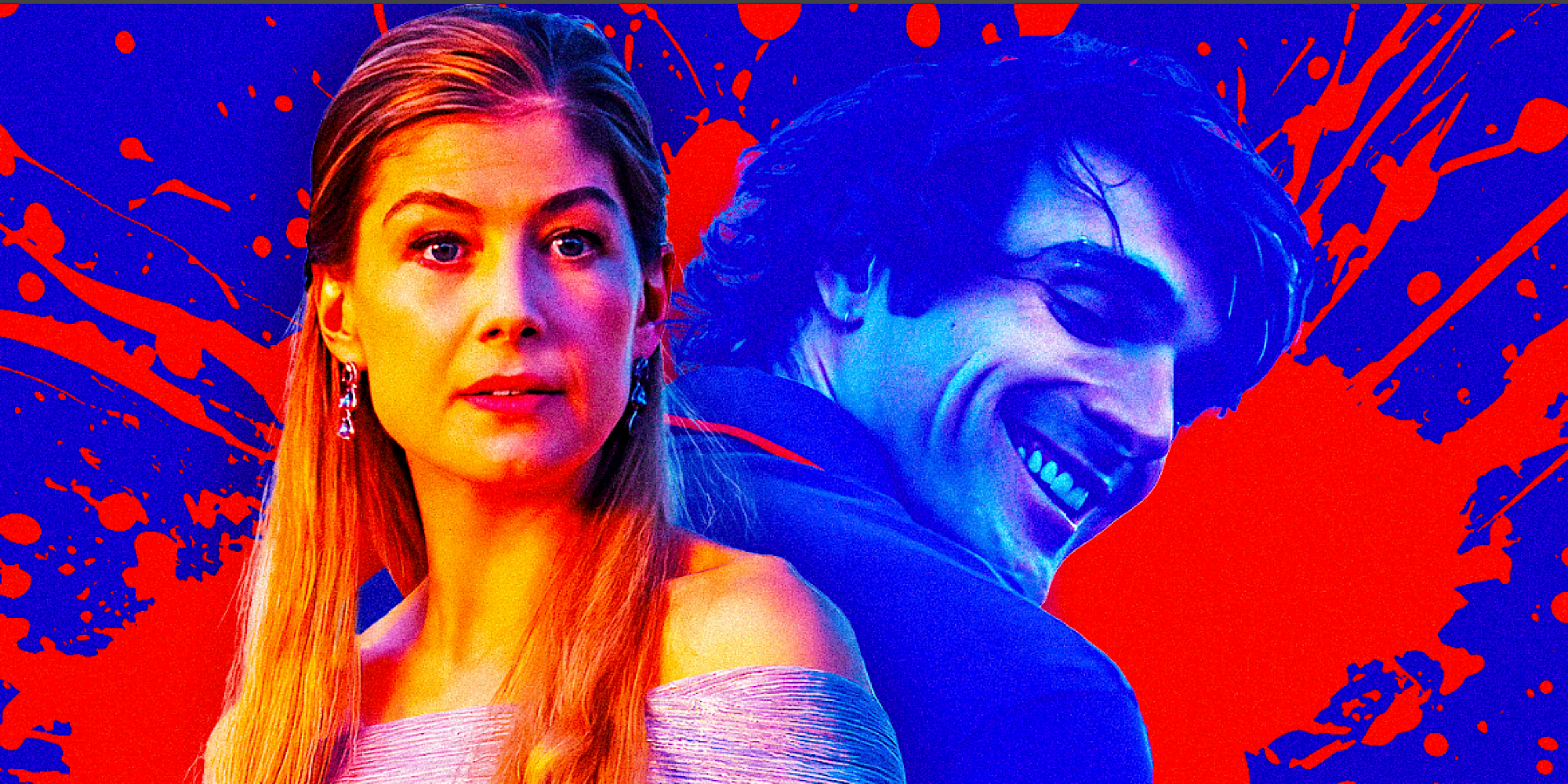 Эльзбет с напряжённым выражением лица и Феликс, улыбающийся из фильма "Saltburn".