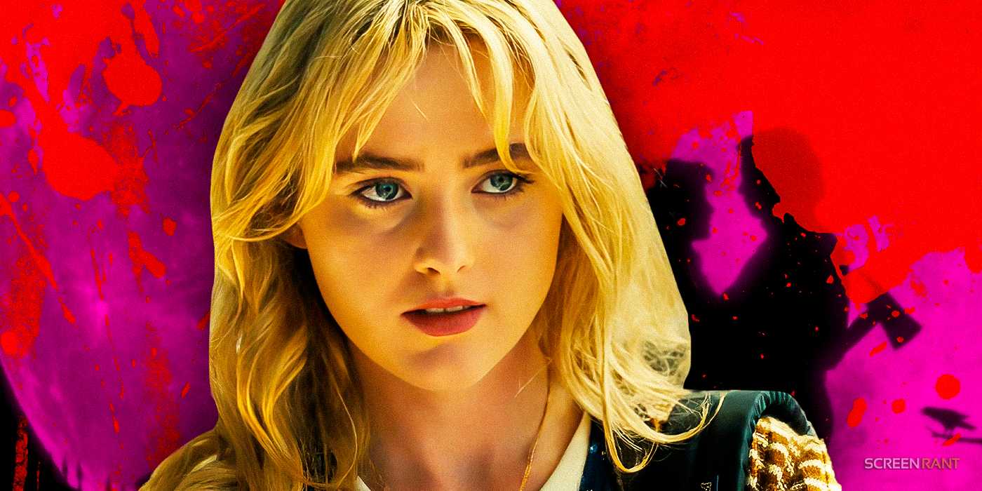 Кэтрин Ньютон в роли Милли из "Freaky" на фоне Лизы Франкенштейнер