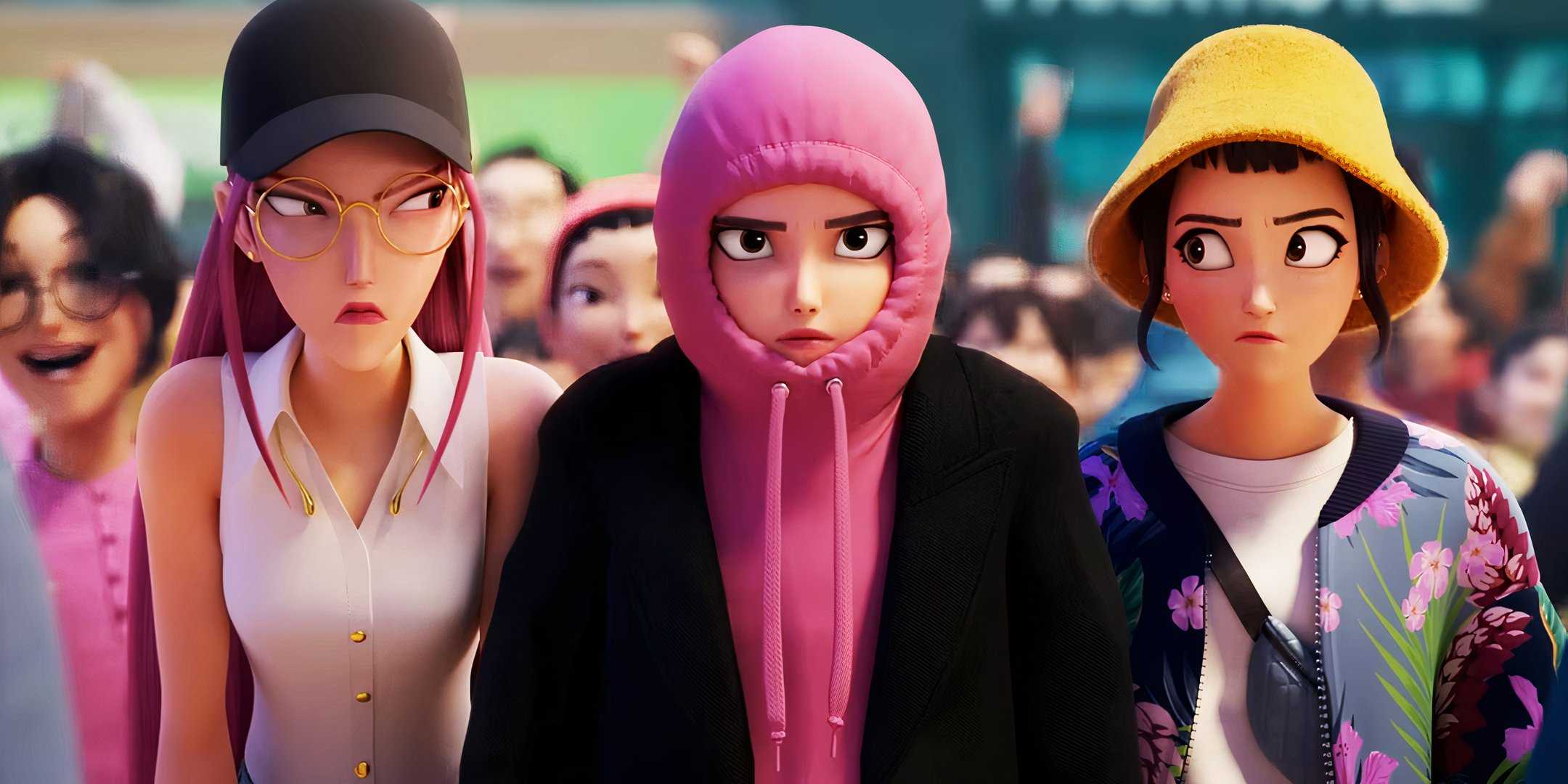 Rumi прячется в своей толстовке в фильме «KPop Demon Hunters»