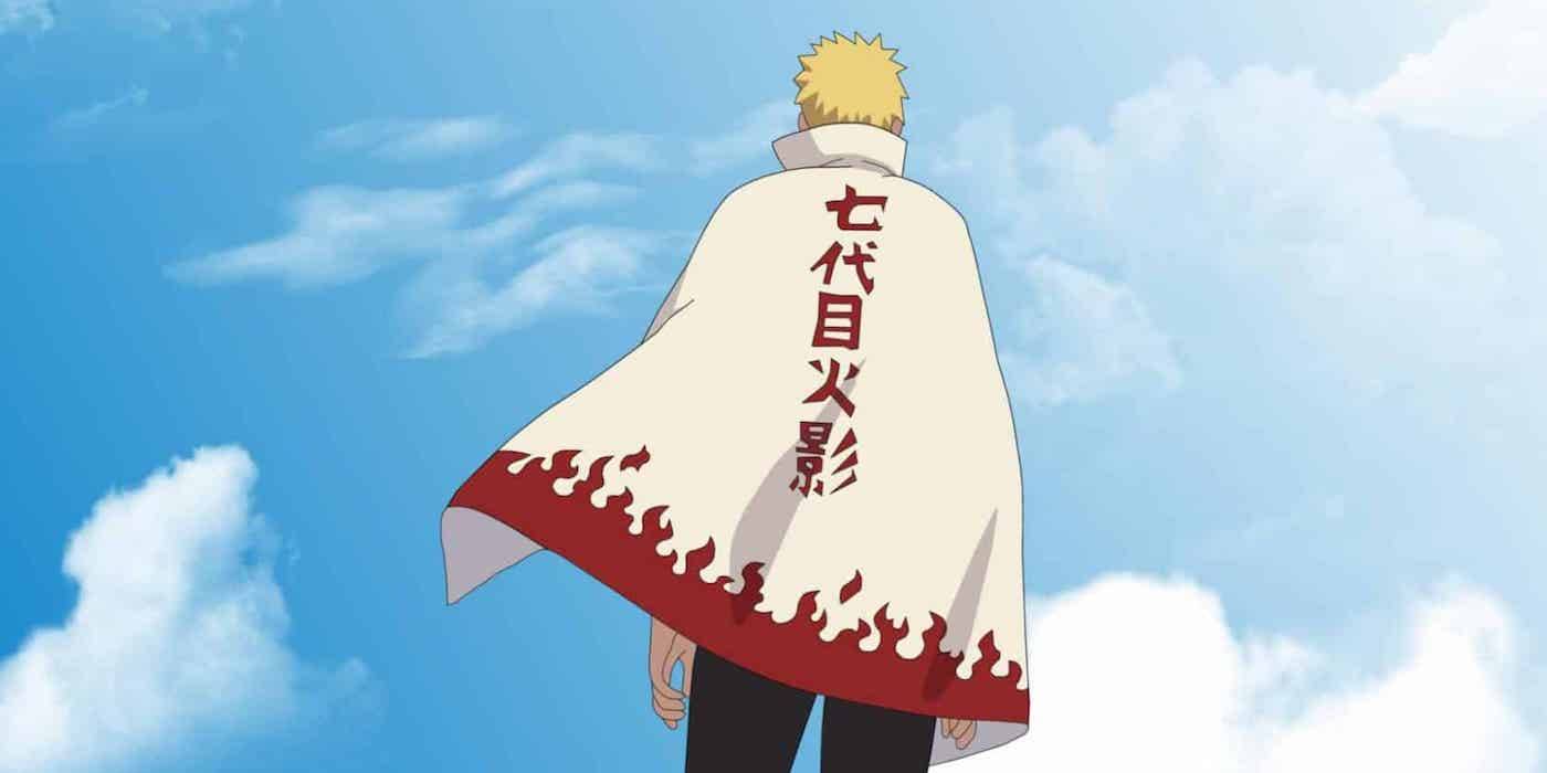 Наруто в роли Хокаге, повернувшись спиной и смотря в небо в Naruto: Shippuden