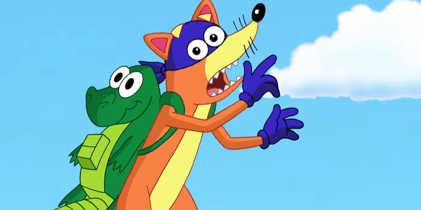 Свайпер, выглядящий испуганным, в шлеме для полетов в "Дора из страны Чудес"