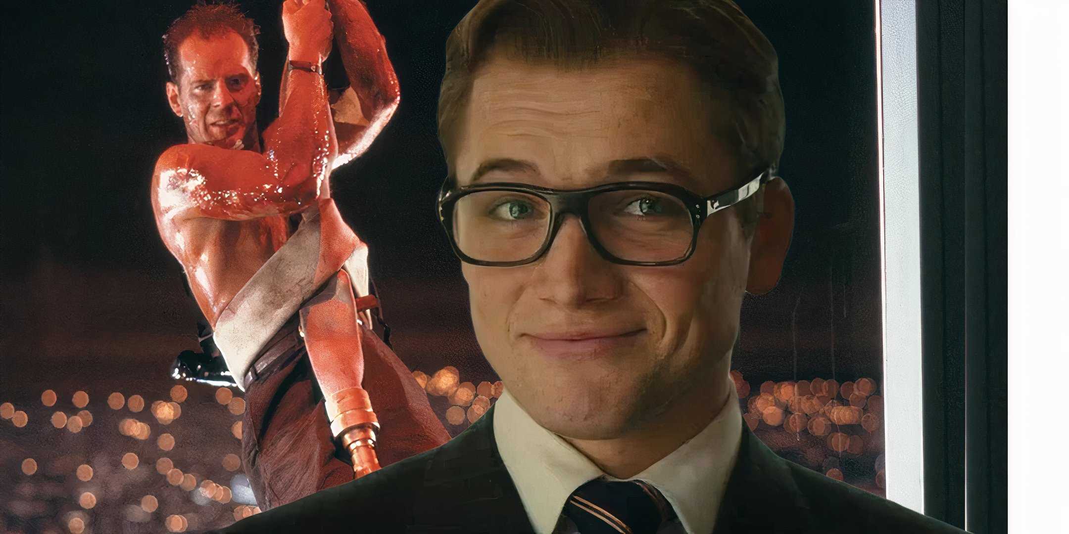 Тарон Эджерт в "Kingsman" и Брюс Уиллис в "Die Hard"