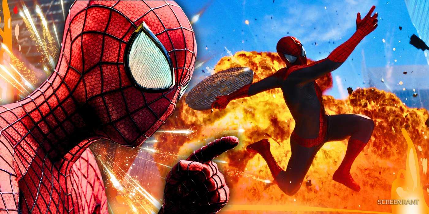 Крупный план Спайдер-Мэна Эндрю Гарфилда и финальная сцена из "The Amazing Spider-Man 2"