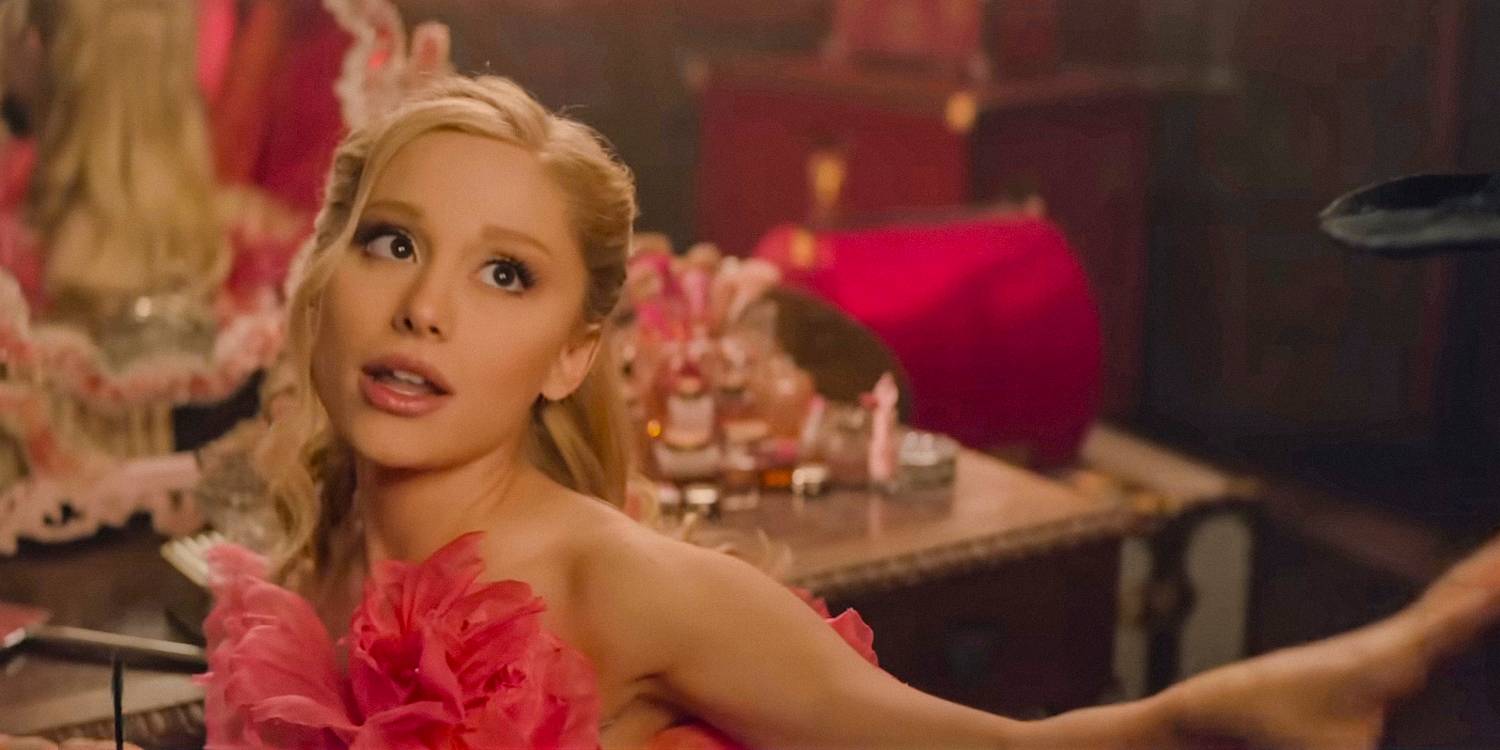 Ариана Гранде в роли Глинды, поющей "Popular" в розовом платье в *Wicked*