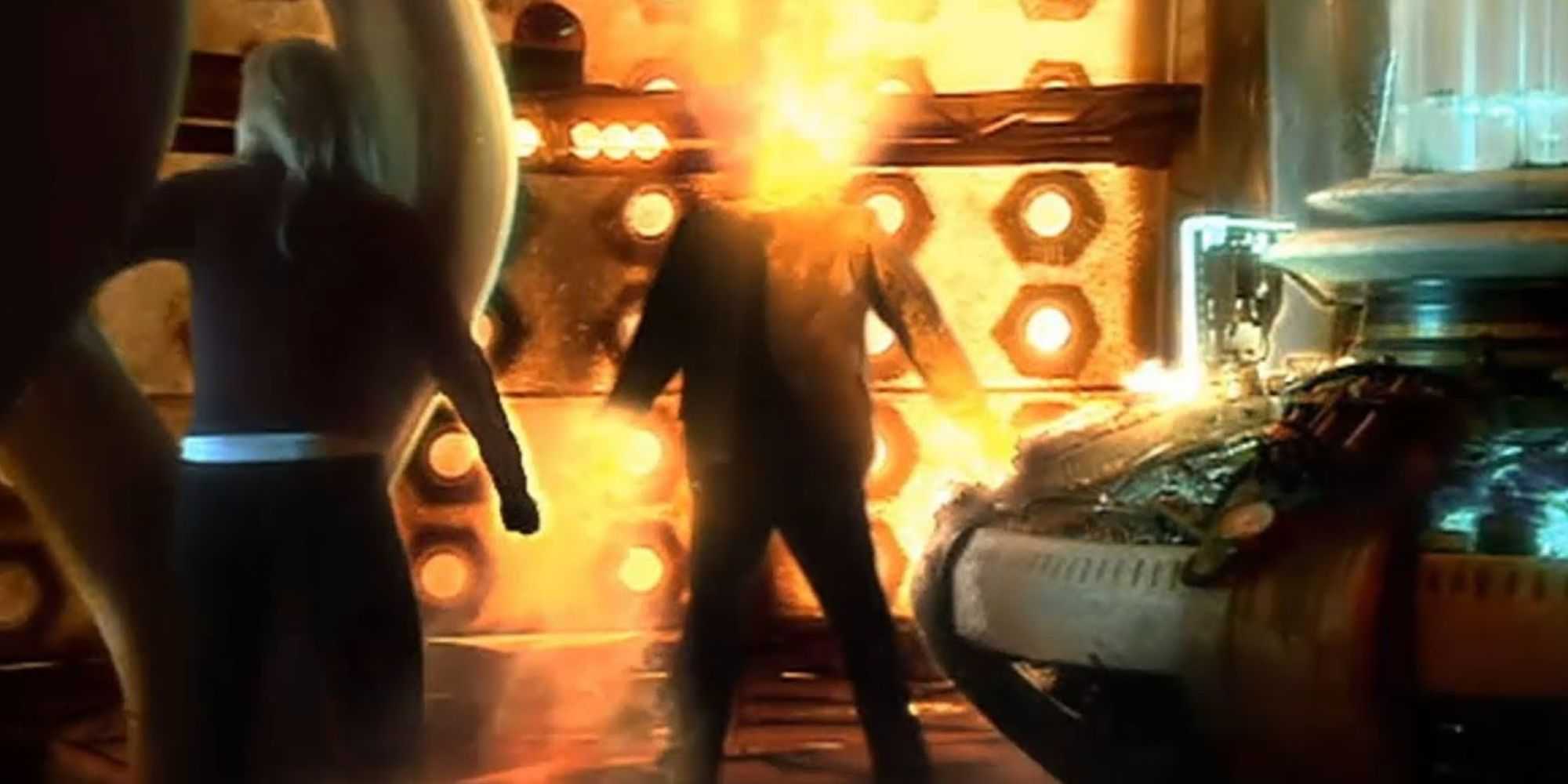 Девятый Доктор, трансформирующийся в десятого в эпизоде "Разделение путей" из *Доктора Кто*.