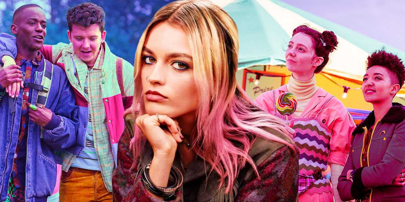 Настраированная фотография Эрика, Отиса, Мейв, Лили и Олы в "Sex Education"