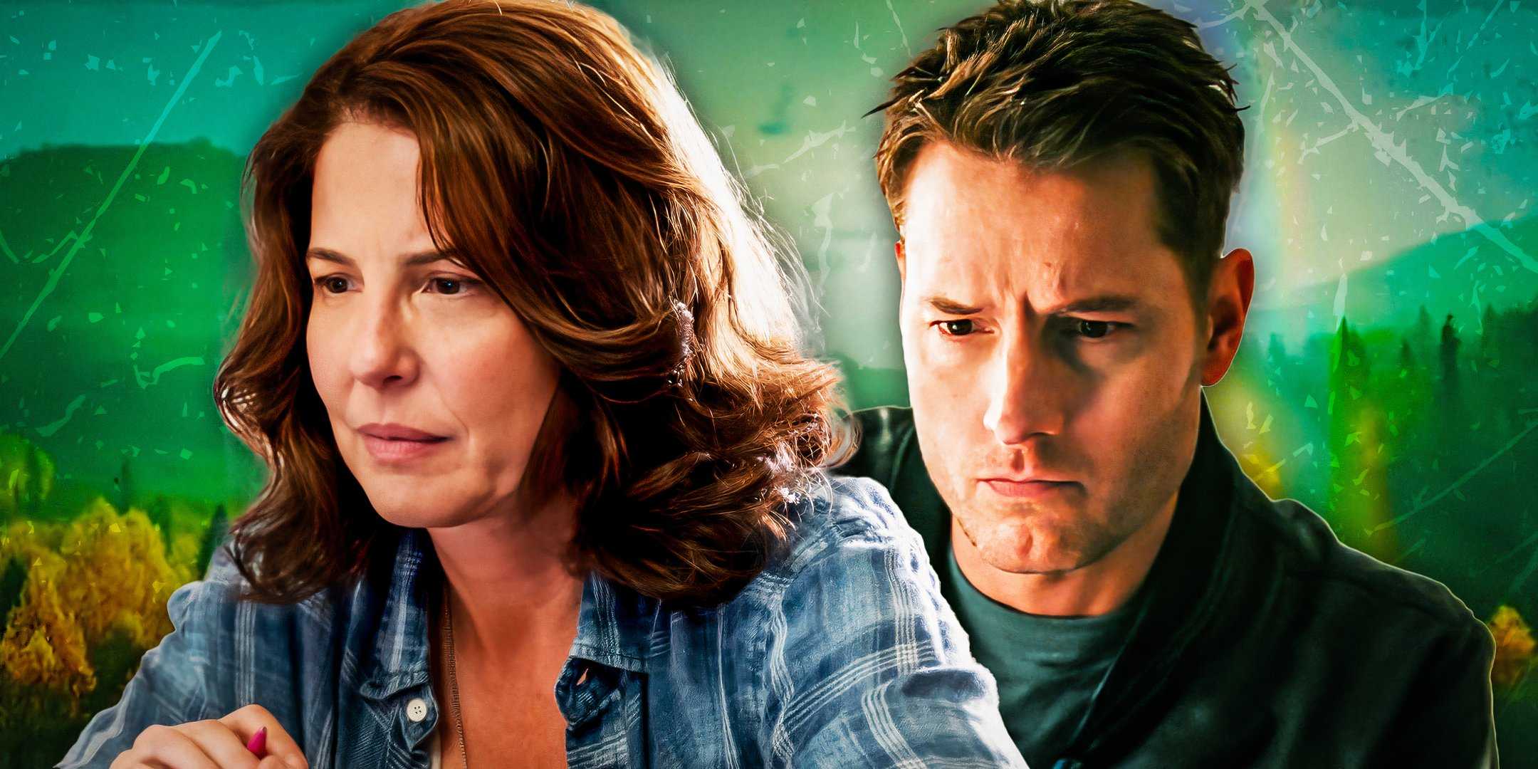 Робин Уигерт в роли Тедди Брюин и Джастин Хартли в роли Колтера Шоу в "Трекер".