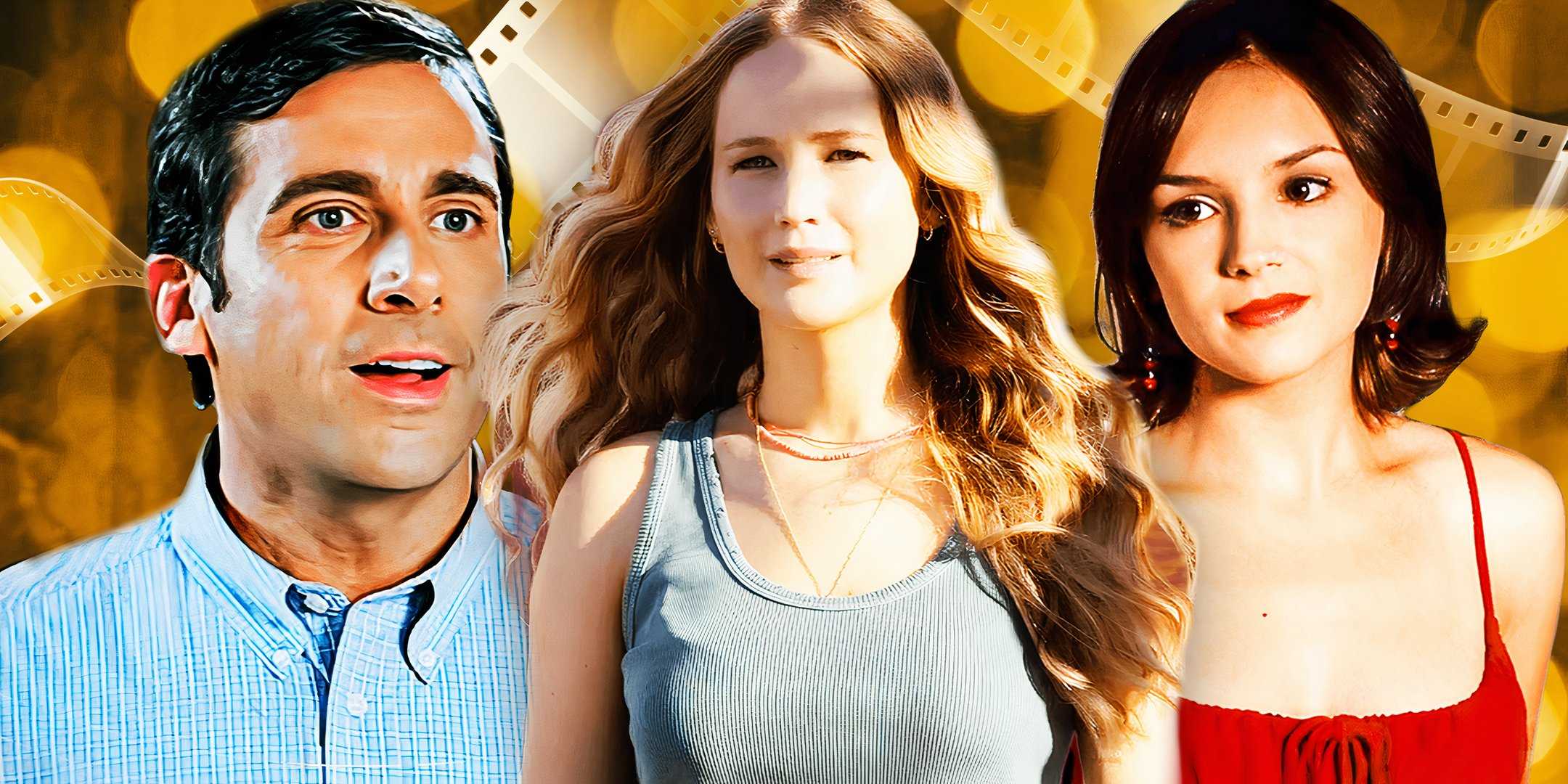 Коллаж персонажей из The 40 Year Old Virgin, No Hard Feelings и She's All That