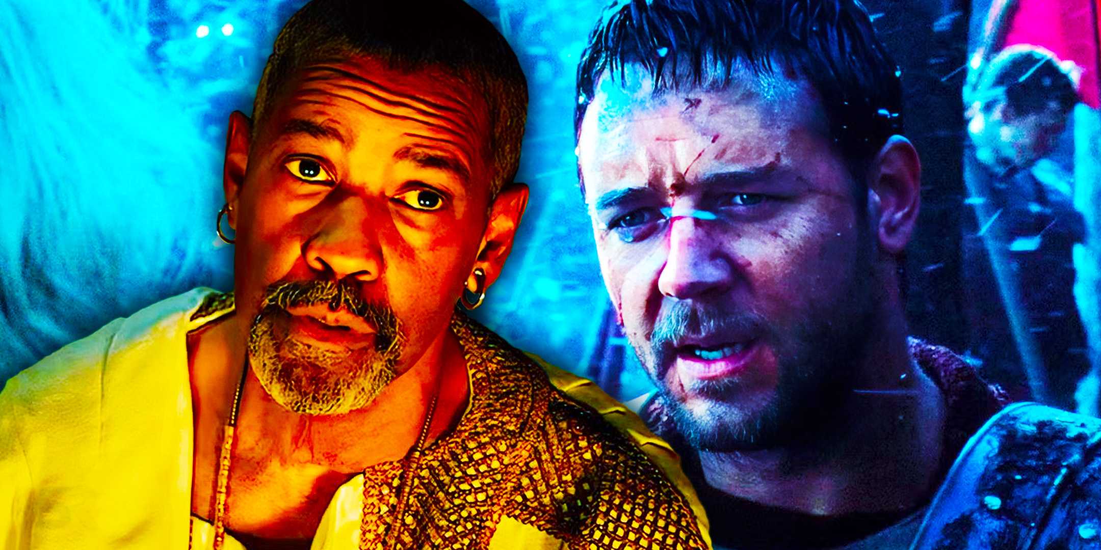 Дензел Вашингтон и Рассел Кроу в фильмах "Гладиатор"