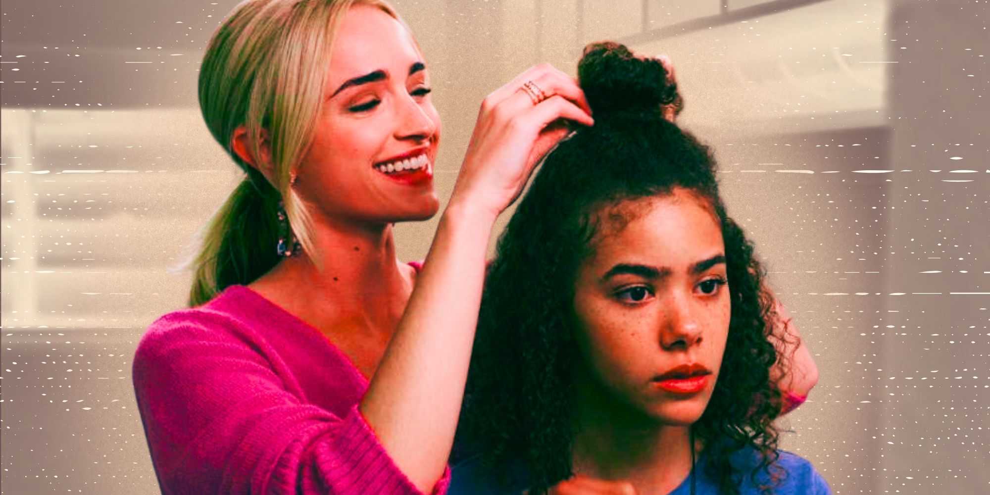 Джорджия делает прическу Джинни в 1 сезоне "Джинни и Джорджия" с статичным фоном