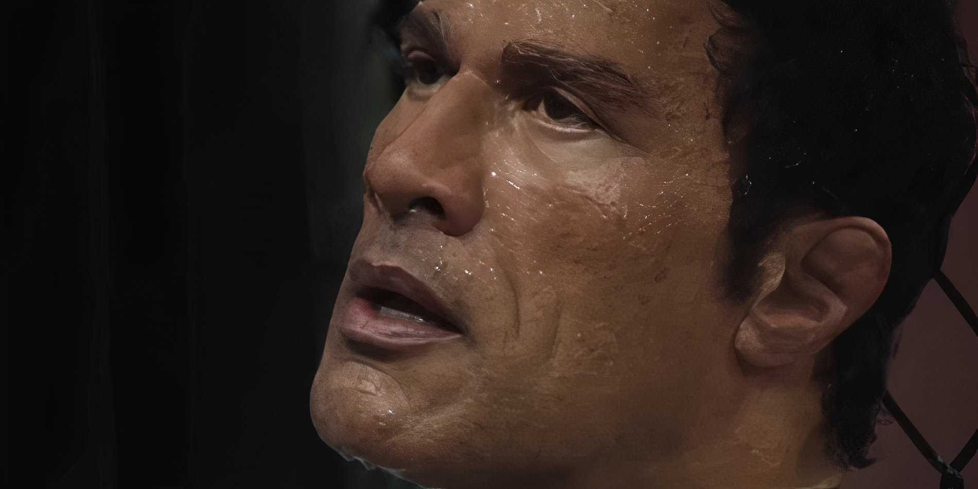 Крупный план Дуэйна Джонсона в роли Марка Керра в фильме "The Smashing Machine"