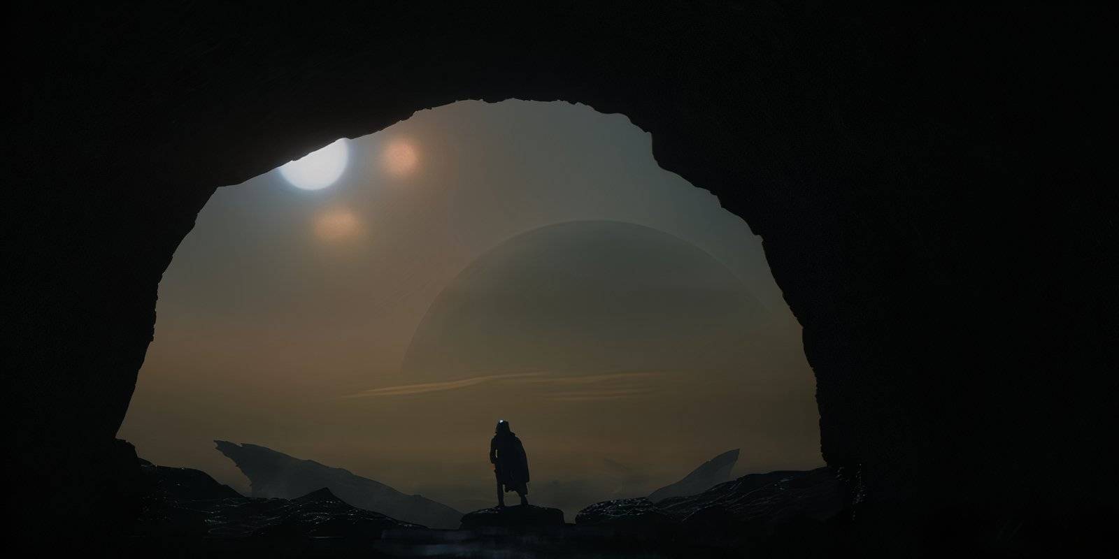 Предатор, стоящий у входа в пещеру в Predator: Badlands