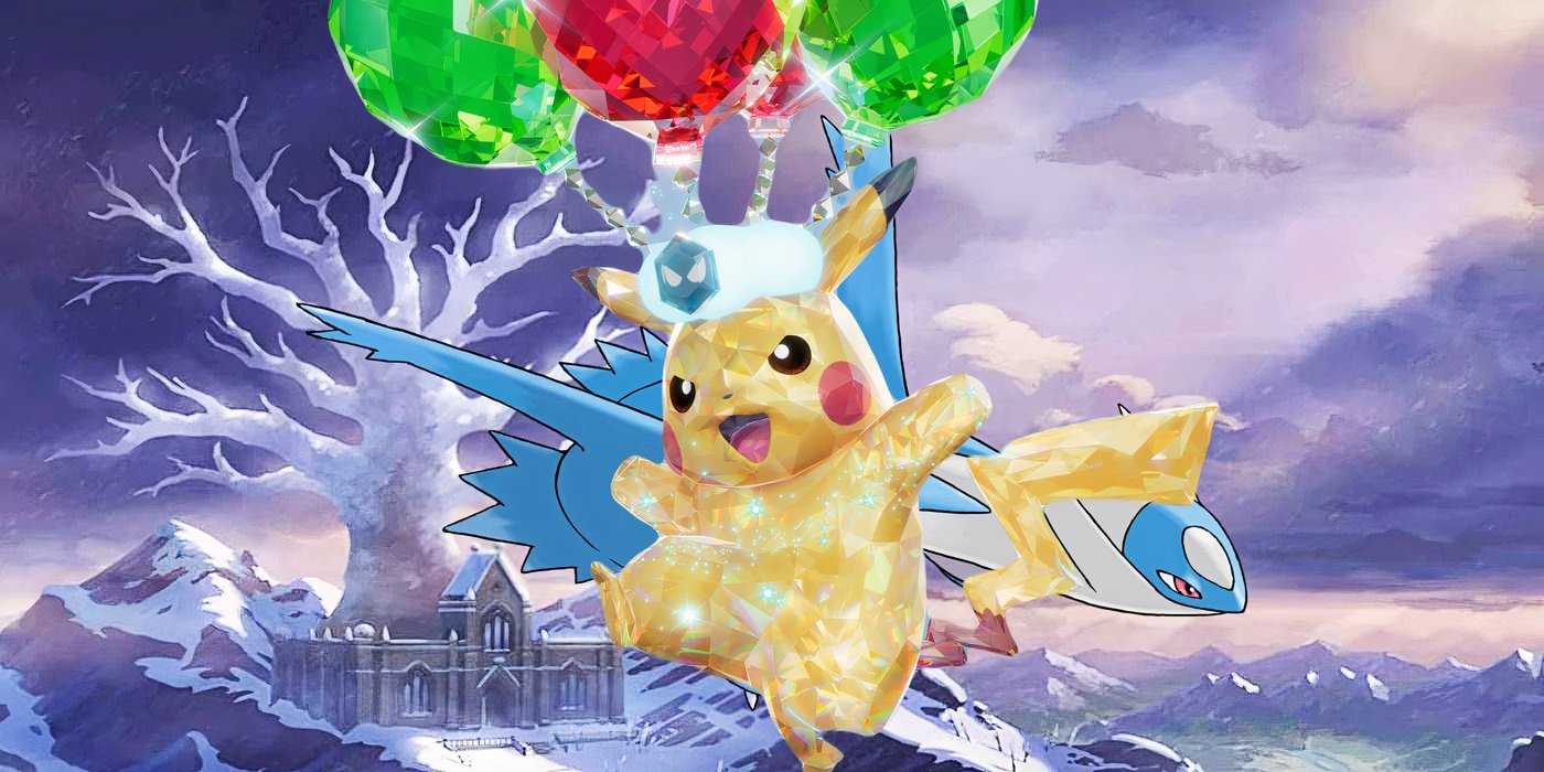 Tera Pikachu рядом с Latios из Pokémon.