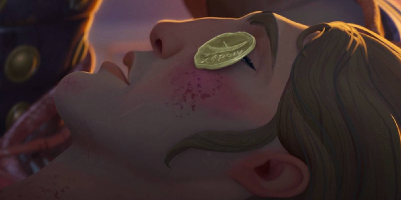 Ахиллес с монетами над глазами в "Глазах Ваканды"