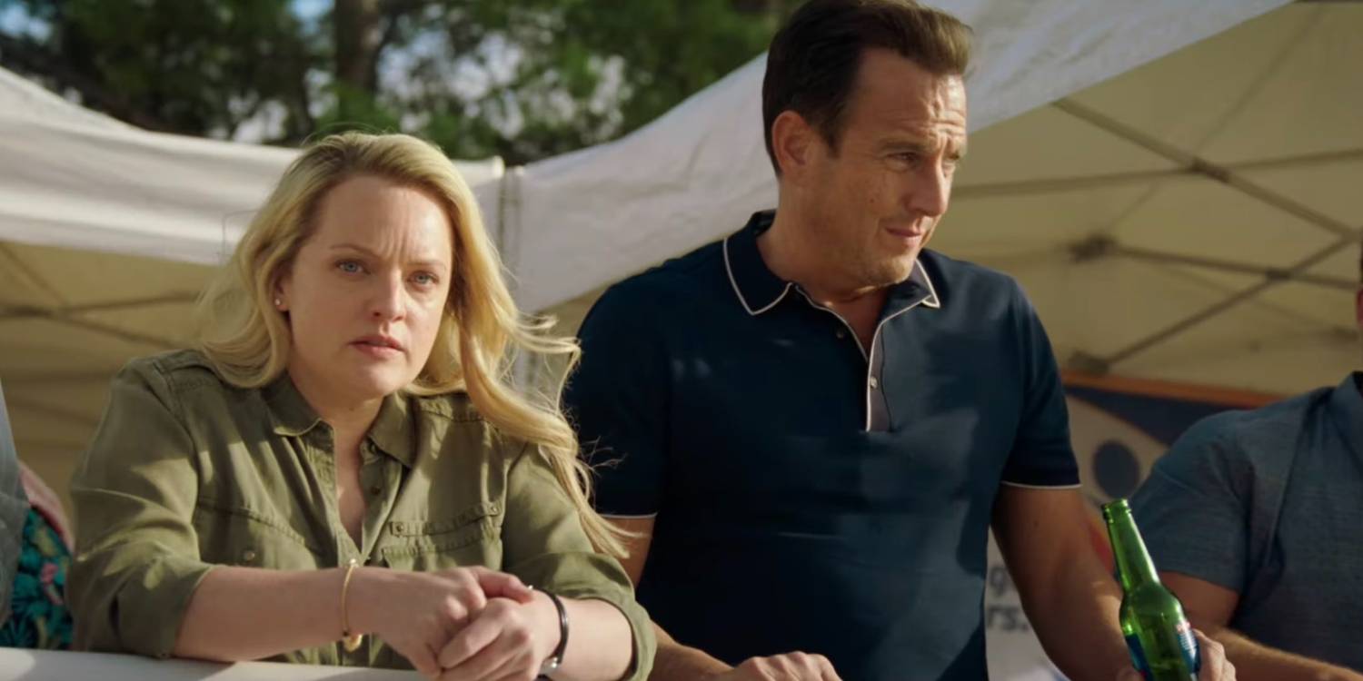 Изображение Элизабет Мосс и Уилла Арнета, выглядящих серьезно в фильме "Next Goal Wins"