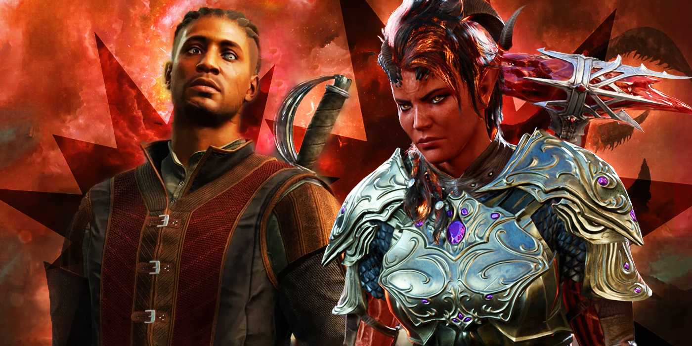 Карлач и Уилл сталкиваются друг с другом, выглядя злобно, в Baldur's Gate 3