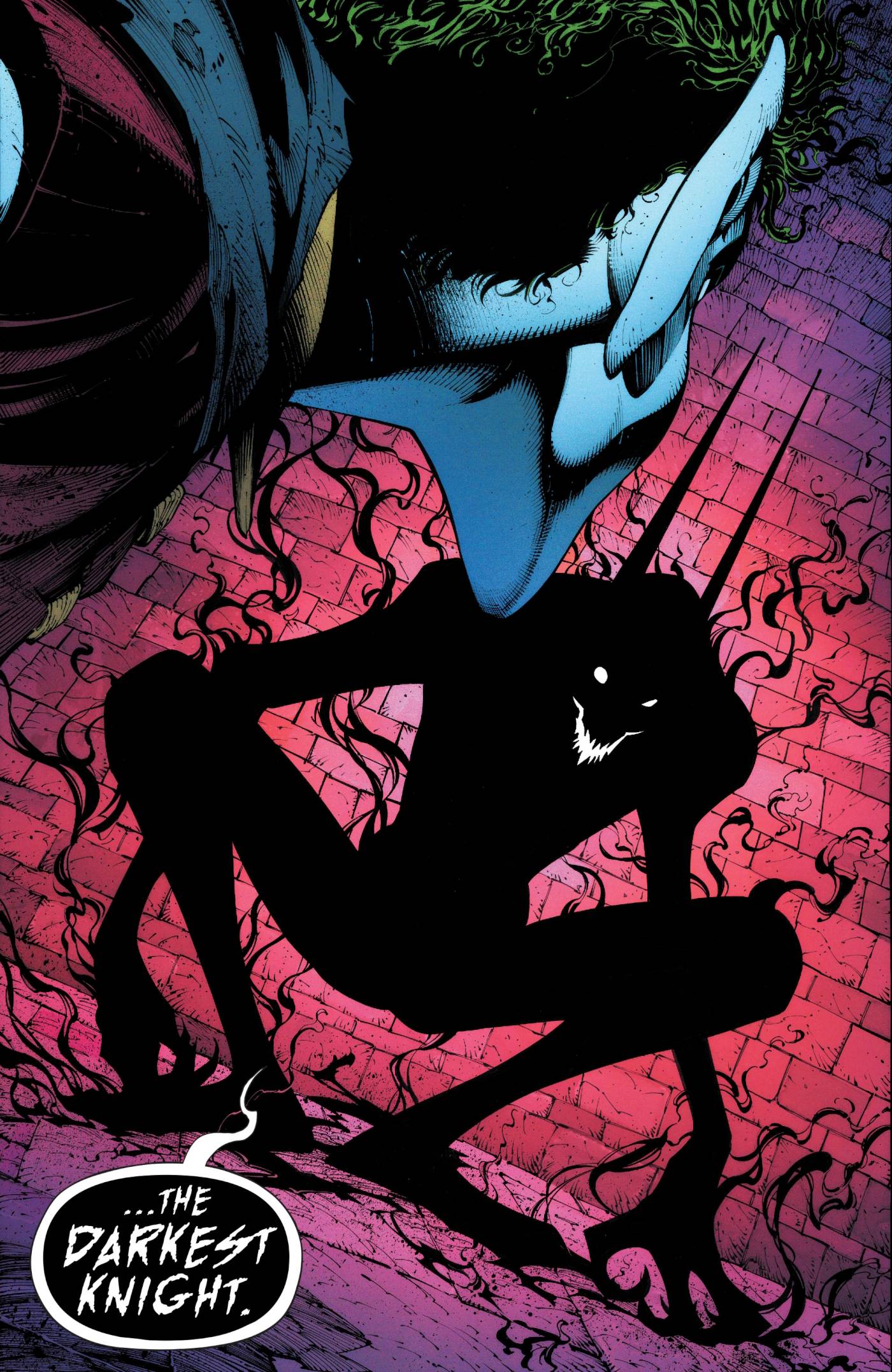 Comic book page: Batman Who Laughs Becomes The Darkest Knight.