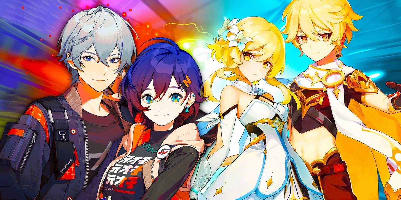 Белль и Уайз из Zenless Zone Zero и Этер и Луми из Genshin Impact