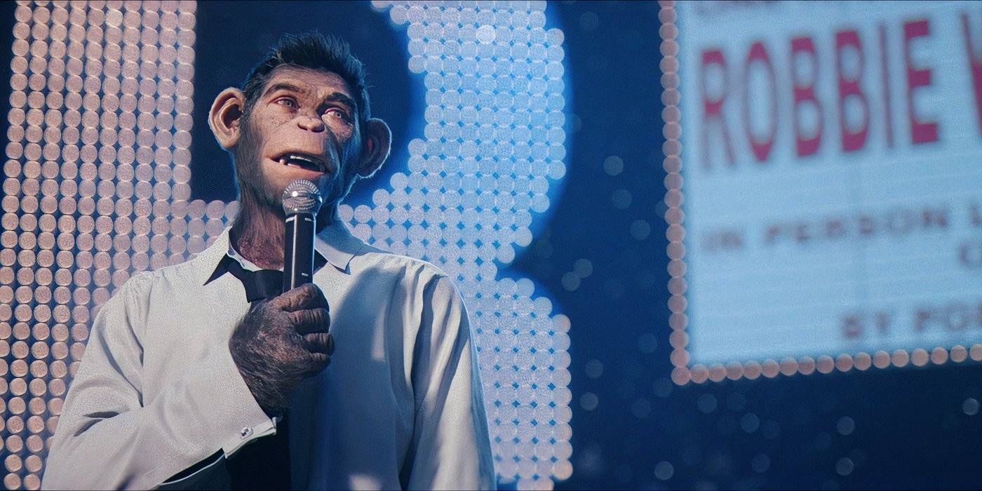 Робби Уильямс выступает на концерте в фильме "Better Man"