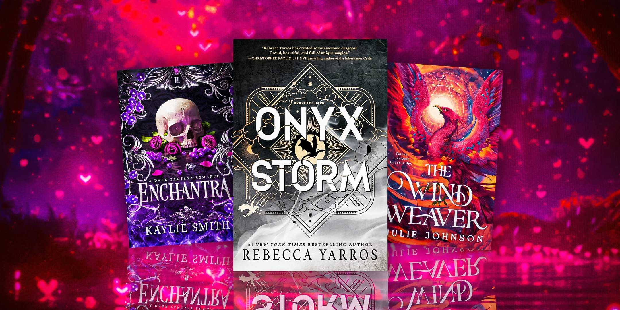 Обложки книг "Enchantra, Onyx Storm, The Wind Weaver"
