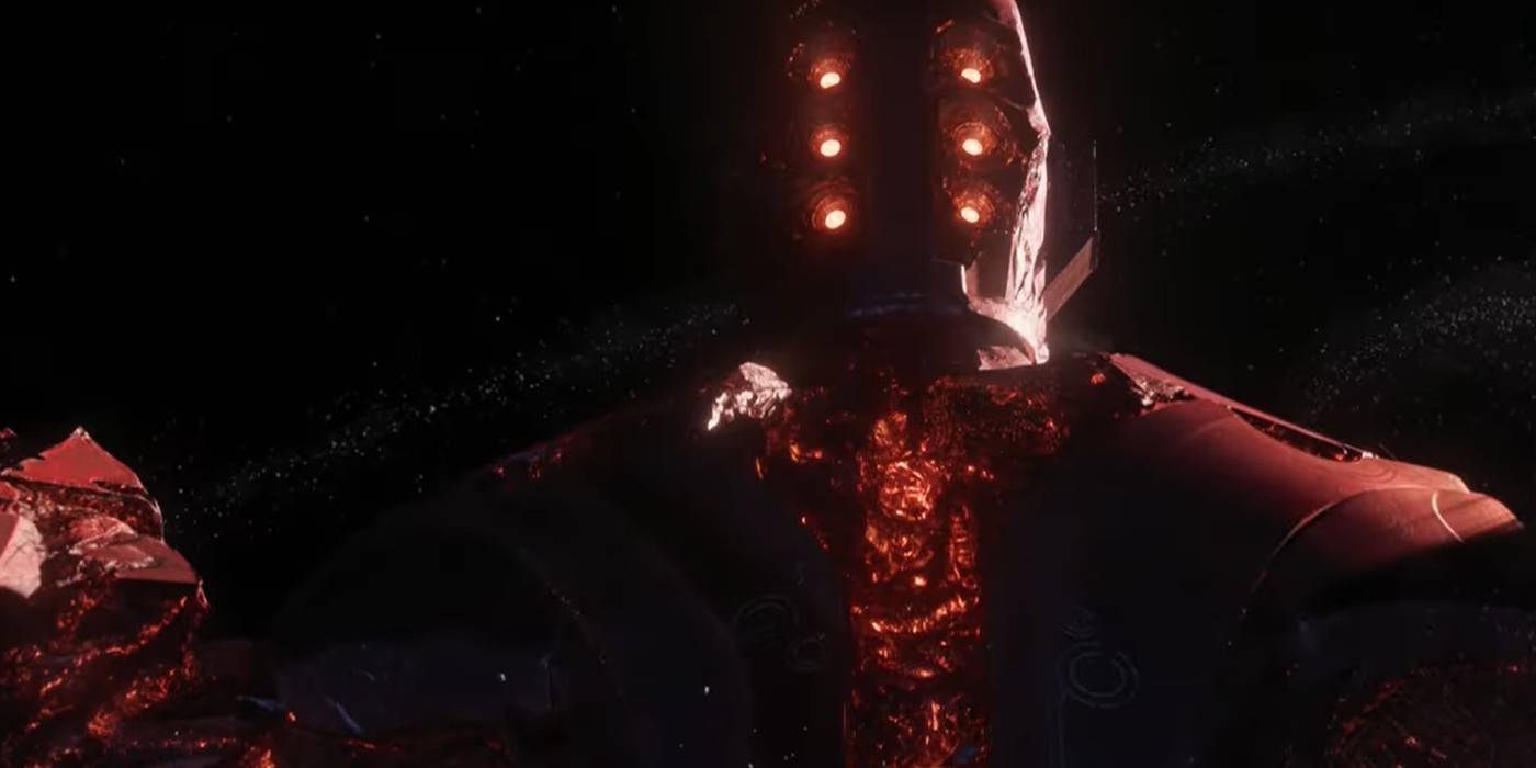 Целестиал Аришем, судья, парит в космосе в фильме «Этернали» Marvel