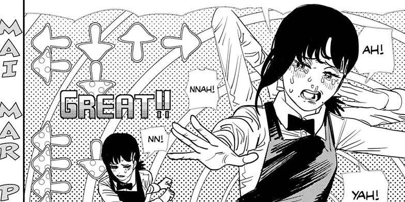 Кобени плачет в Chainsaw Man во время панели, где она танцует.