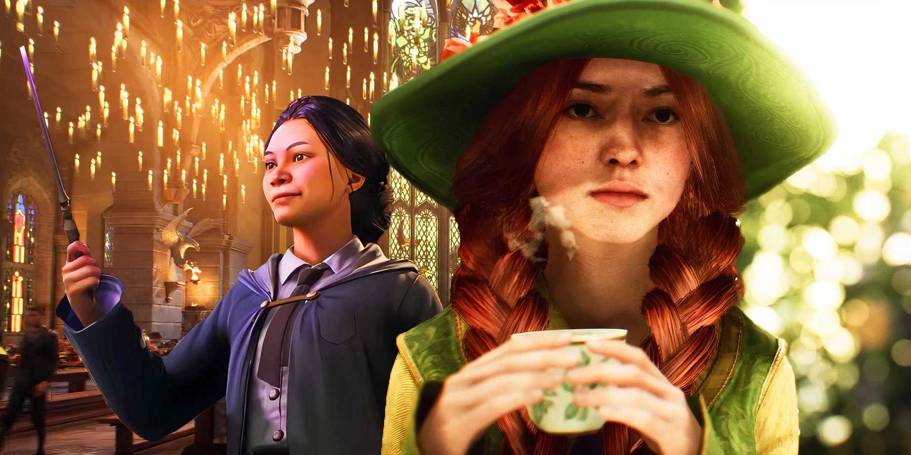 Персонажи из Hogwarts Legacy с свечами.