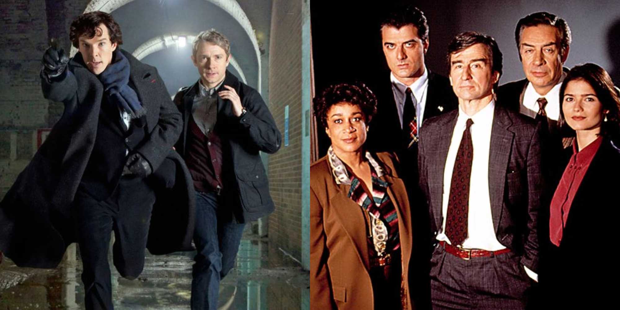 Разделенное изображение с персонажами из "Шерлока" и "Закона и порядка".