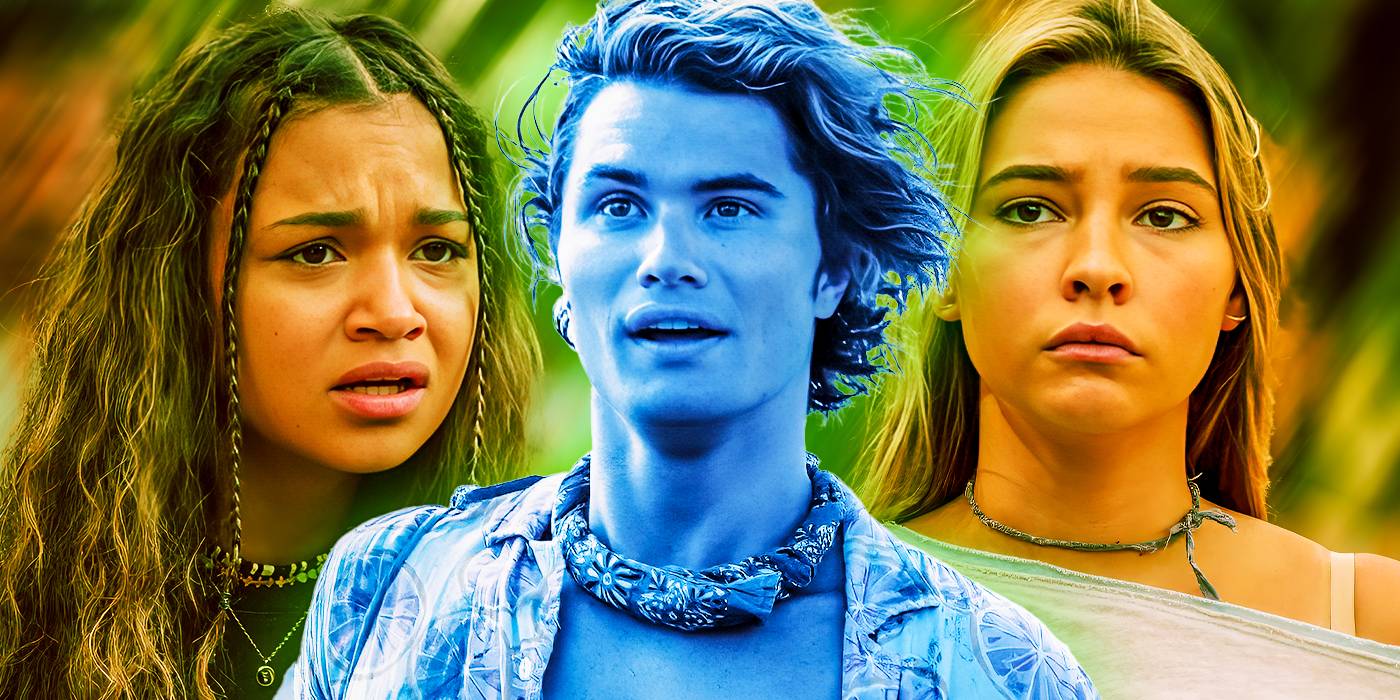 Madison Bailey в роли Киары, Chase Stokes в роли Джона Б., и Madelyn Cline в роли Сары в *Outer Banks*.