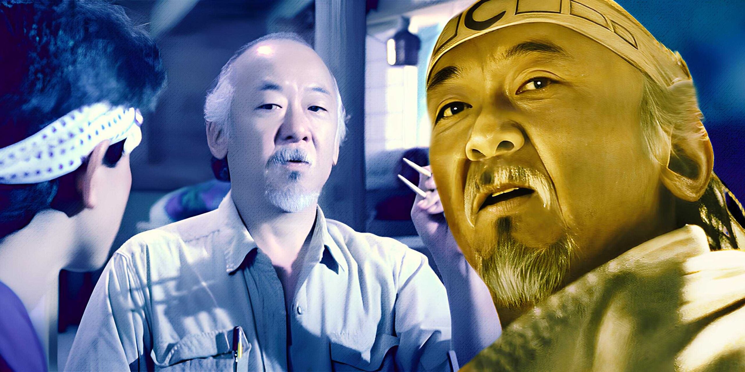 Крупный план возвращения Мистера Мияги из 3-й части 6-го сезона "Кобра Кай", где Мияги и Дэниел пытаются ловить мух палочками